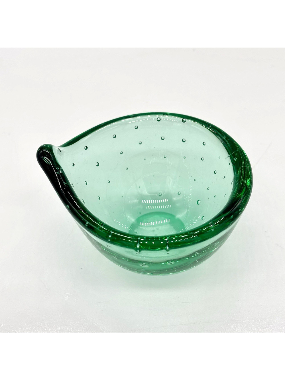 Vtg Bullicante Controlled Bubble Green Art Glass Bowl Dish Small Trinket Coastal